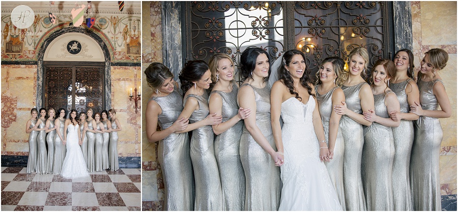 bridesmaids in silver at monmouth university wedding
