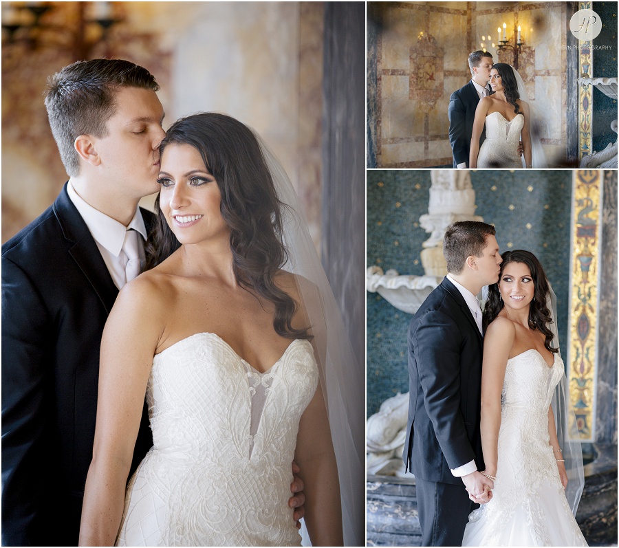 bride and groom in wilson hall at monmouth university wedding