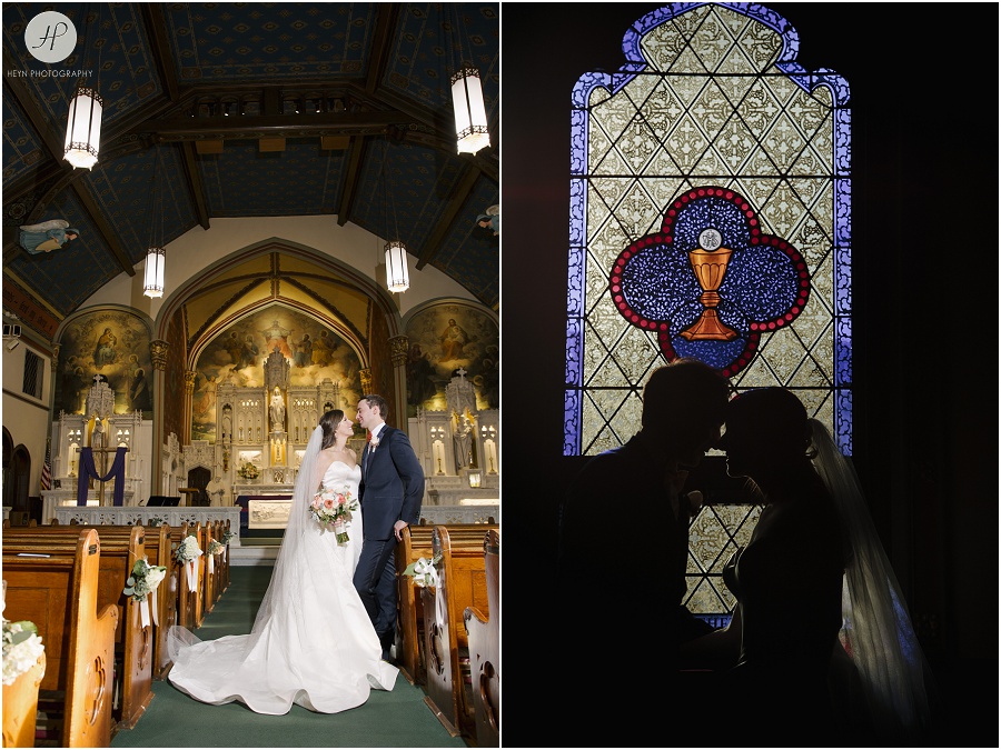 bride and groom in church at  clarks landing yacht club wedding