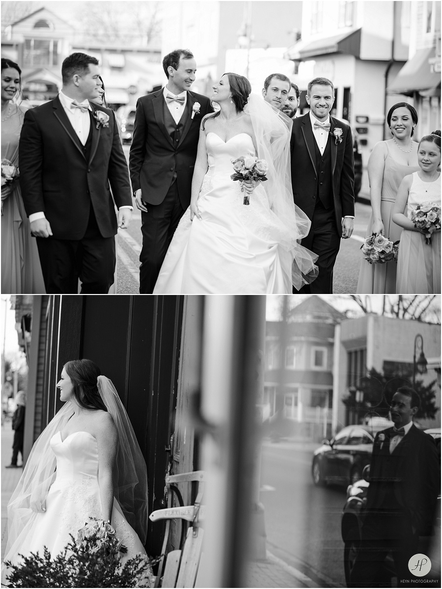 bridal party walking downtown point pleasant new jersey wedding