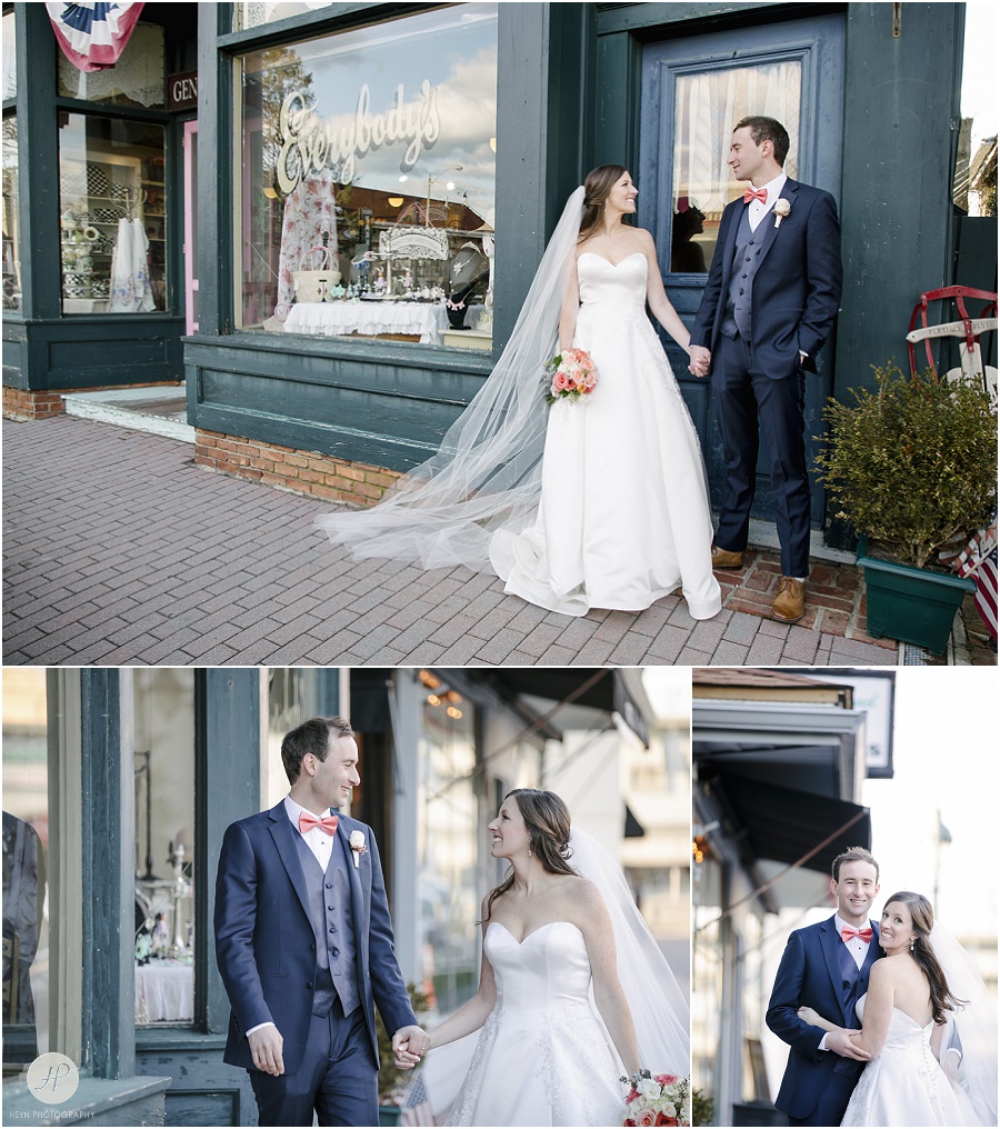 bride and groom in downtown point pleasant new jersey wedding