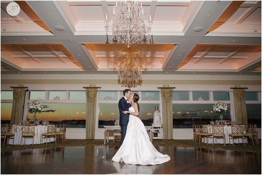 ballroom photo at sunset at clarks landing yacht club wedding 
