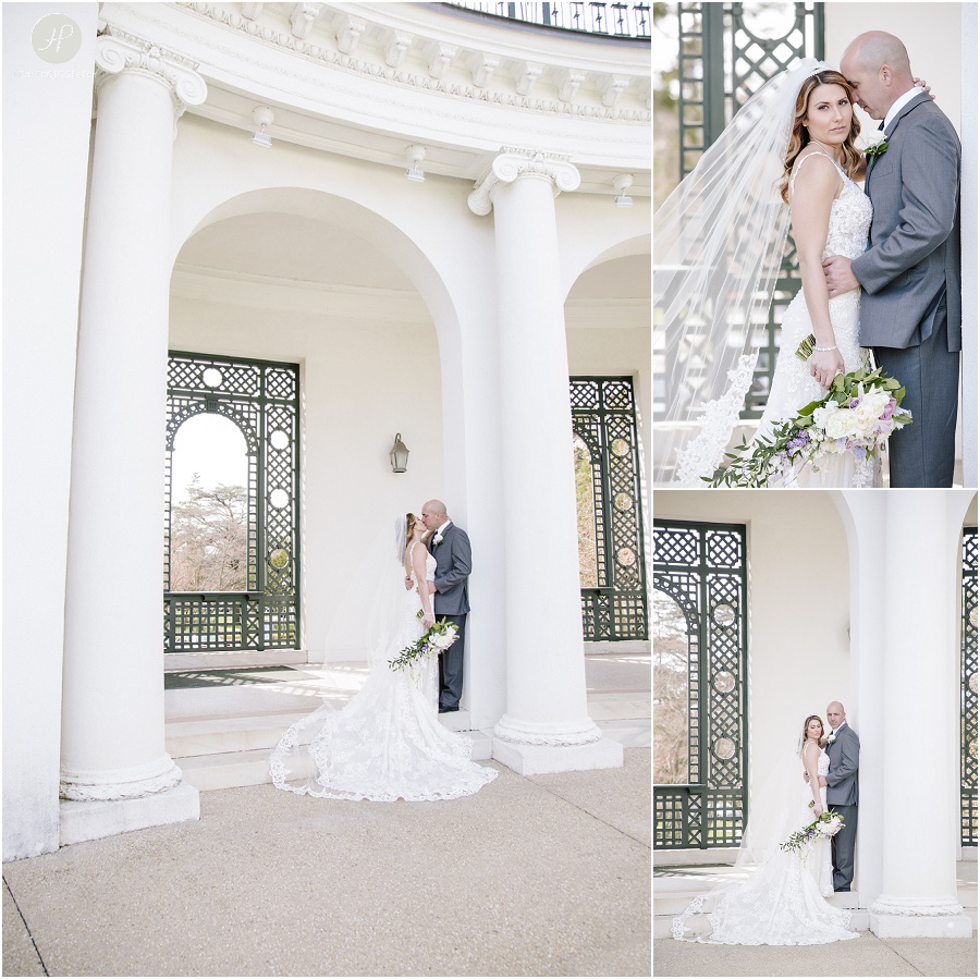 bride and groom outside Monmouth University Library wedding photography