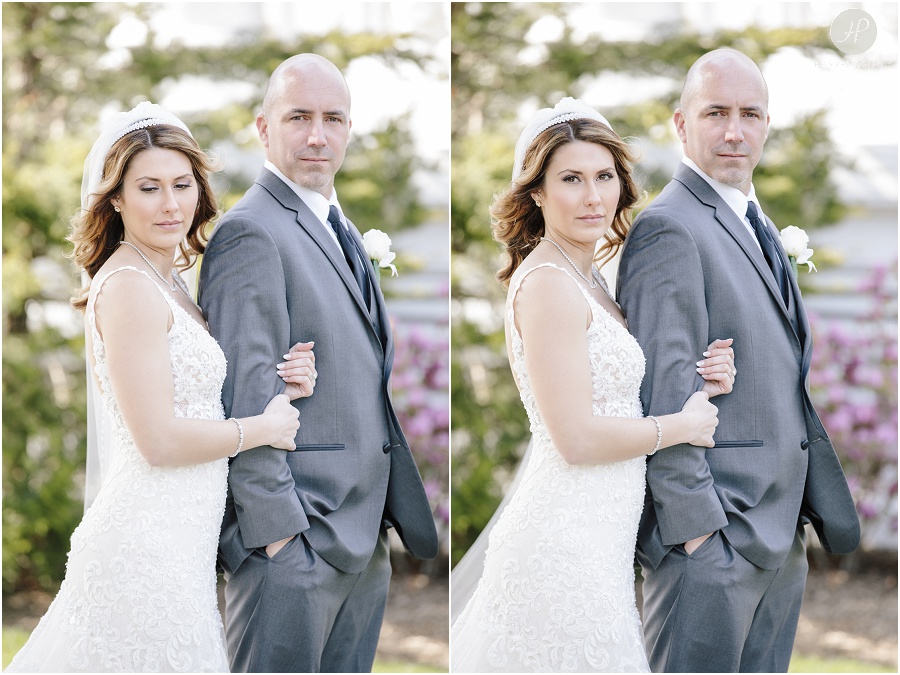 groom and bride outside Monmouth University Library wedding photography
