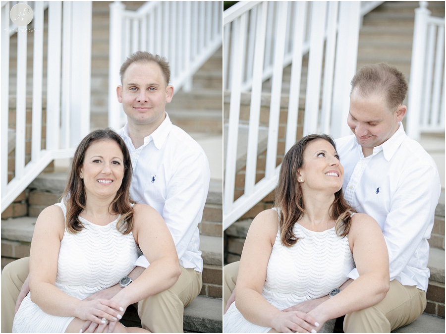 Couple on stairs at Spring Lake engagement session