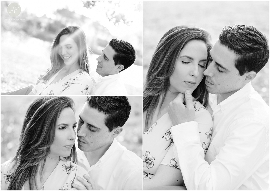 black and white of couple at spring lake engagement session in new jersey 