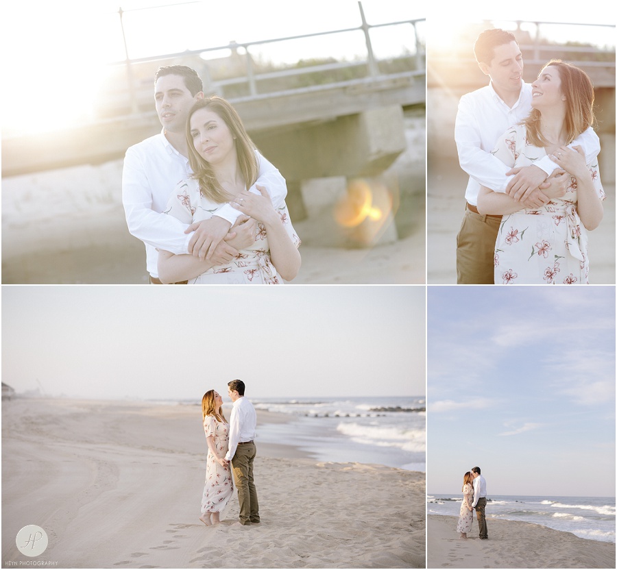 couple on beach at spring lake engagement session in new jersey 