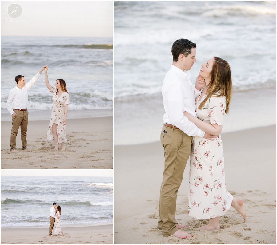  couple kissing on beach at spring lake engagement session in new jersey 