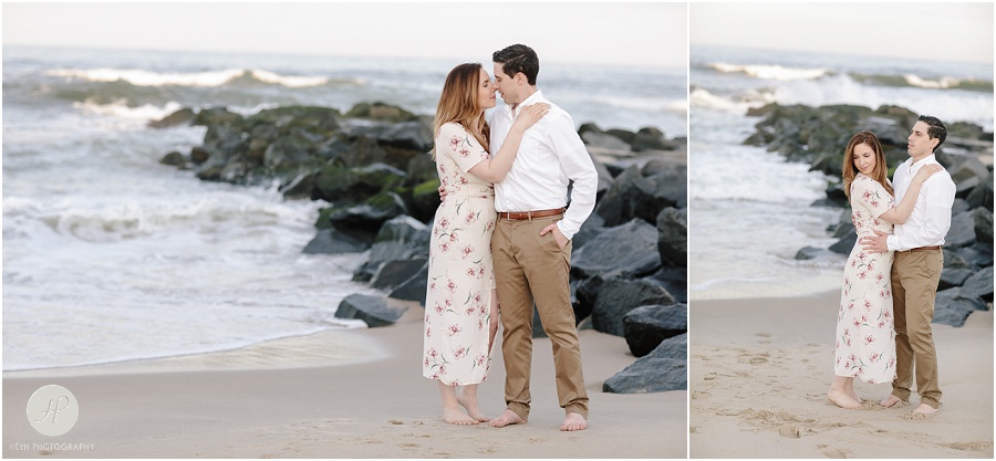  couple on beach at spring lake engagement session in new jersey 