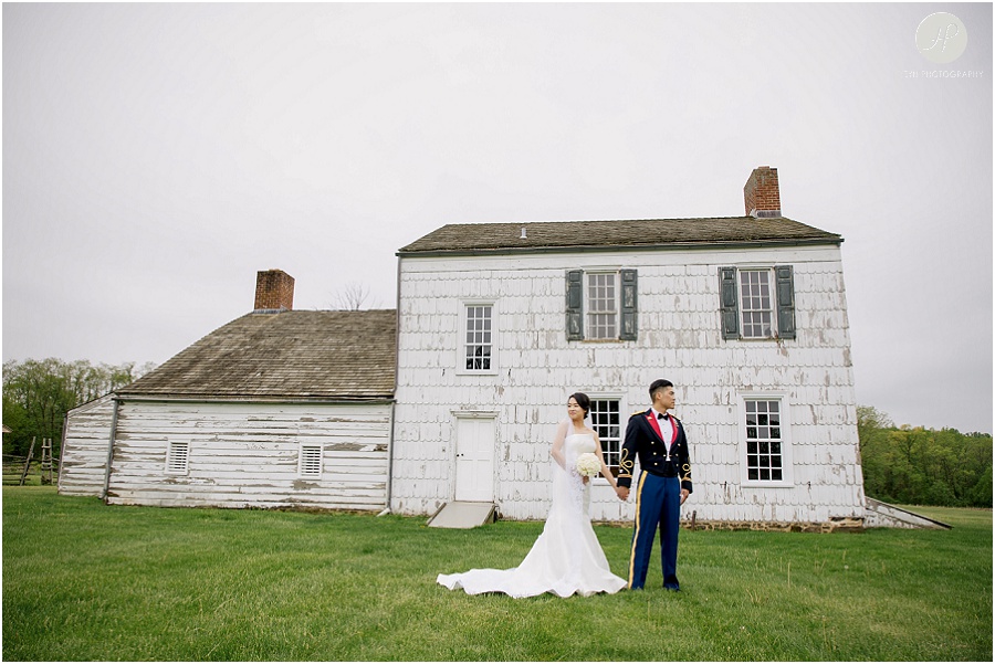 bride and groom in front of the craig house wedding in new jersey 