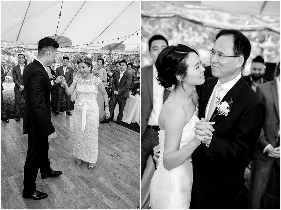 bride and groom first dance with parents at backyard wedding in new jersey 