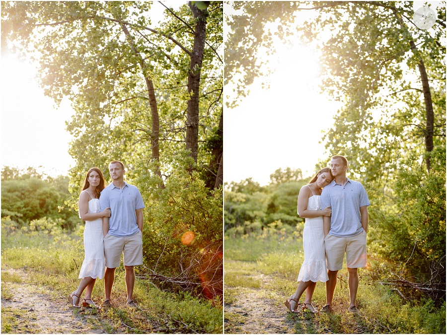 engaged couple on path during sunset in manasquan beach engagement shoot
