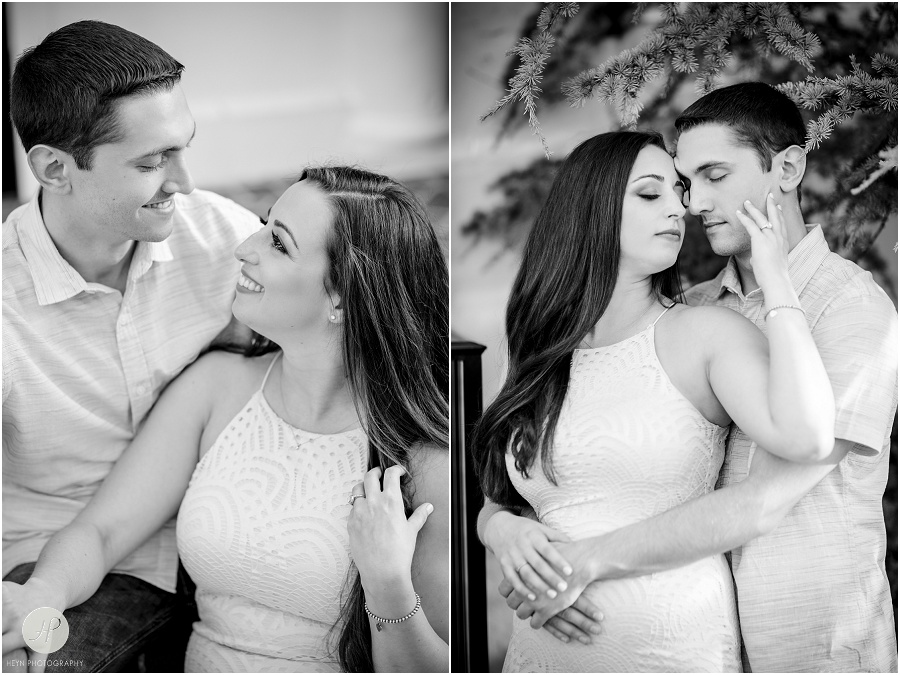 black and white of engaged couple downtown in spring lake engagement session