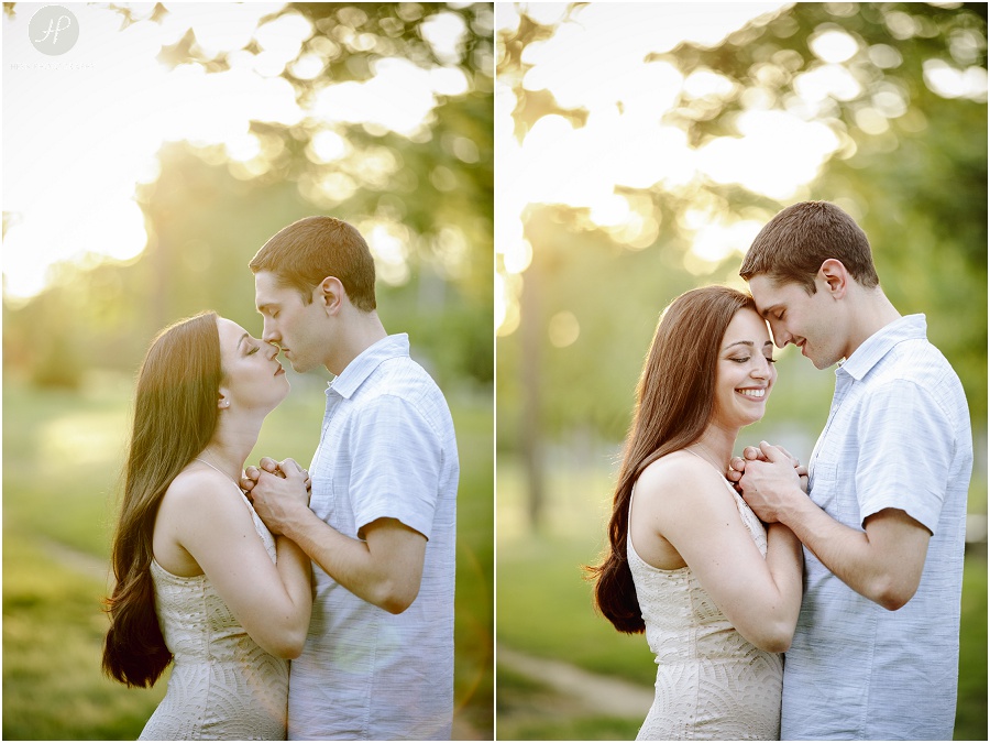 engaged couple in park in spring lake engagement session