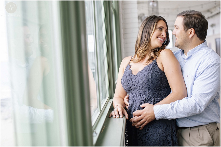 couple in convention center at asbury park engagement session 