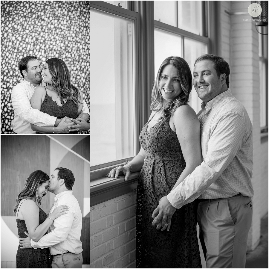 black and white of couple in convention center at asbury park engagement session 