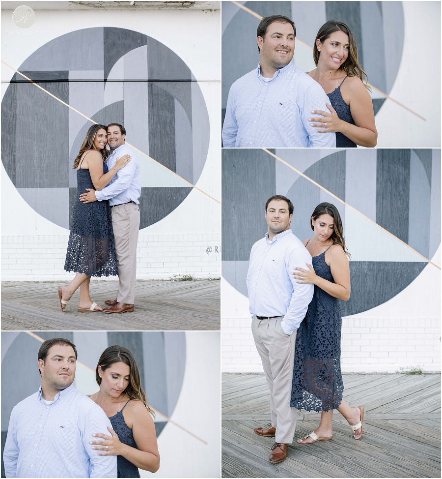 couple on boardwalk at asbury park engagement session 