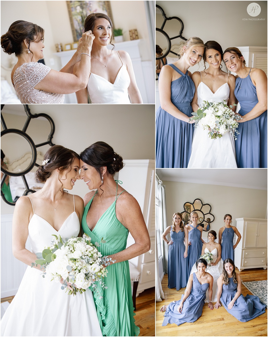 bride getting ready with family at clarks landing yacht club wedding 