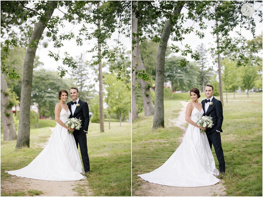 bride and groom in spring lake park at clarks landing yacht club wedding 