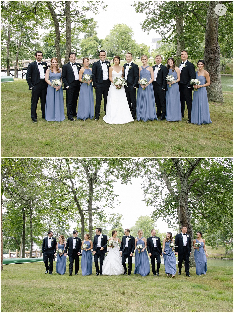 bridal party in spring lake park at clarks landing yacht club wedding 