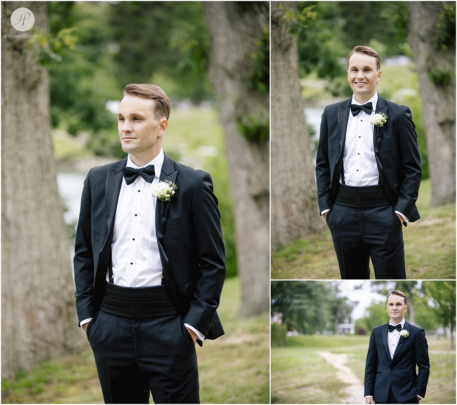 groom portraits in spring lake park at clarks landing yacht club wedding 
