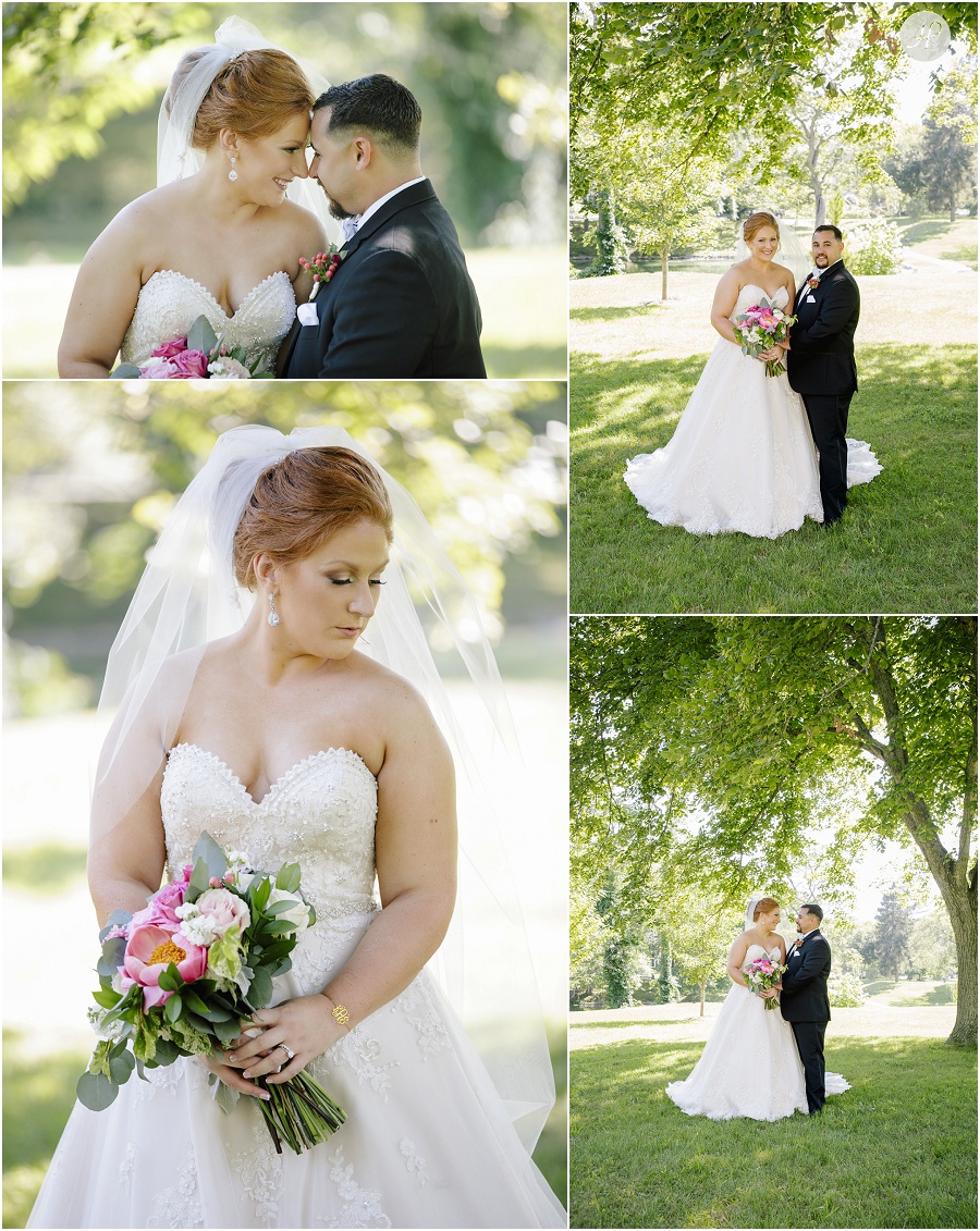 bride and groom portraits in spring lake park at clarks landing yacht club