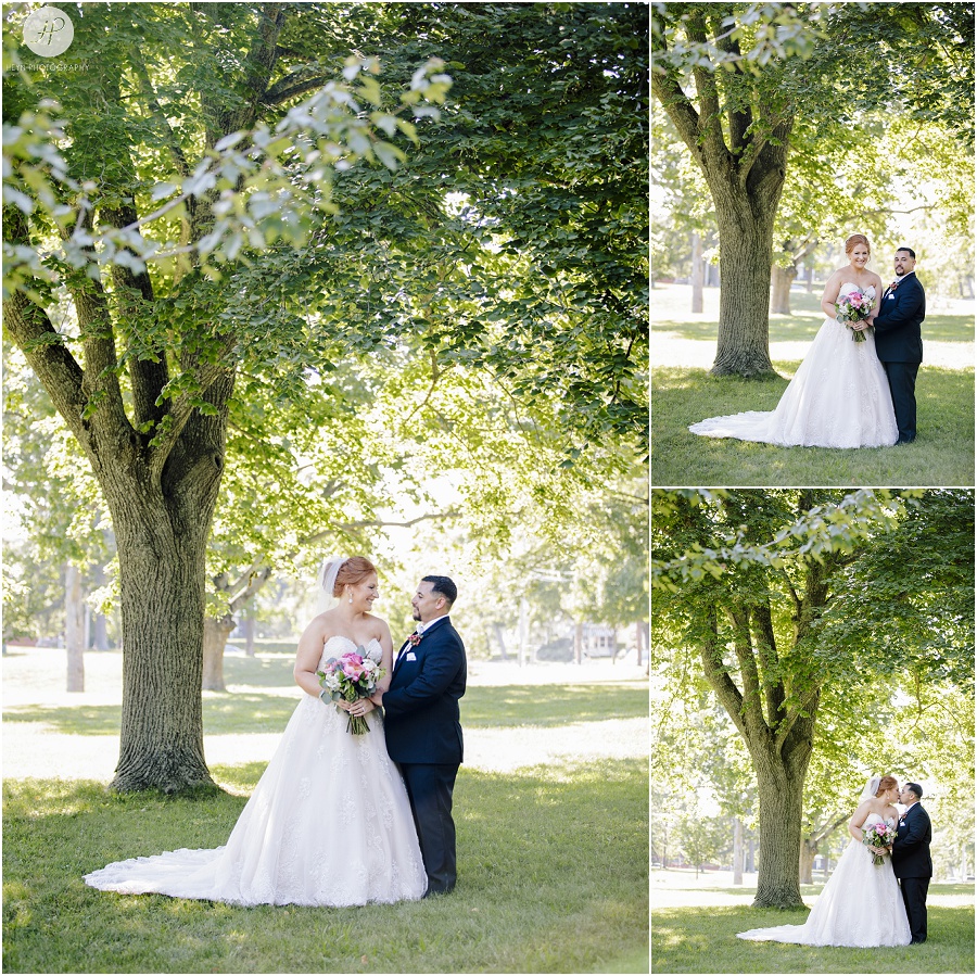 bride and groom portraits in spring lake park at clarks landing yacht club