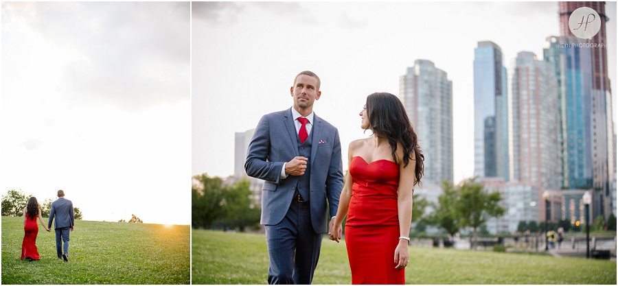 couple walking in liberty state park engagement session jersey city