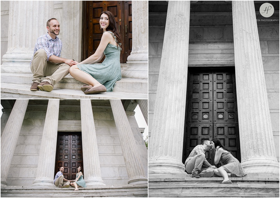 couple in front of old building at Princeton university engagement session