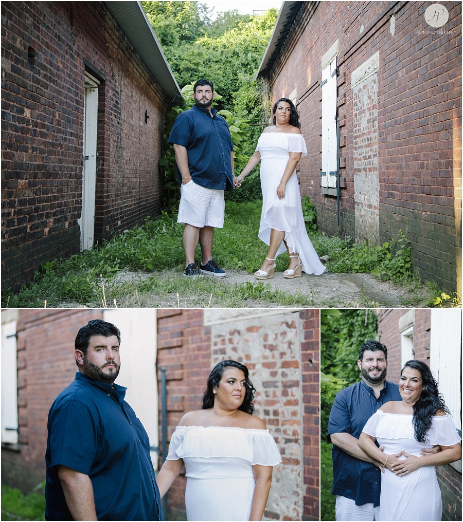 couple in historic area at sandy hook engagement session