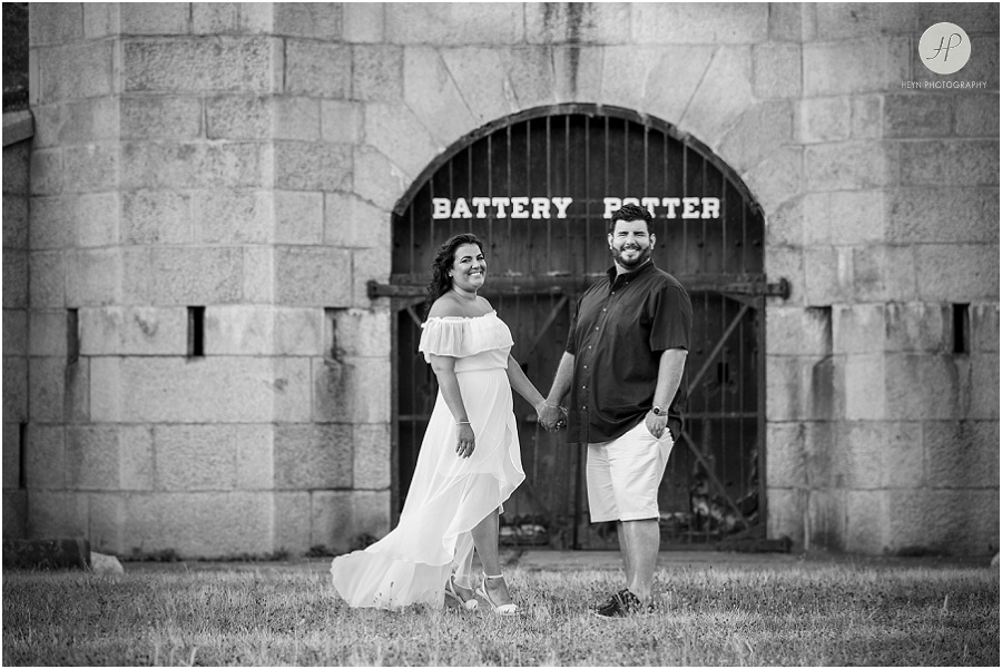 couple in battery potter at sandy hook engagement session
