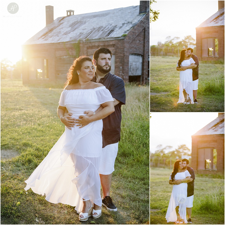 couple at sunset at sandy hook engagement session