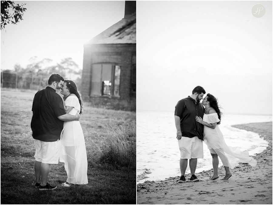 couple at sunset at sandy hook engagement session