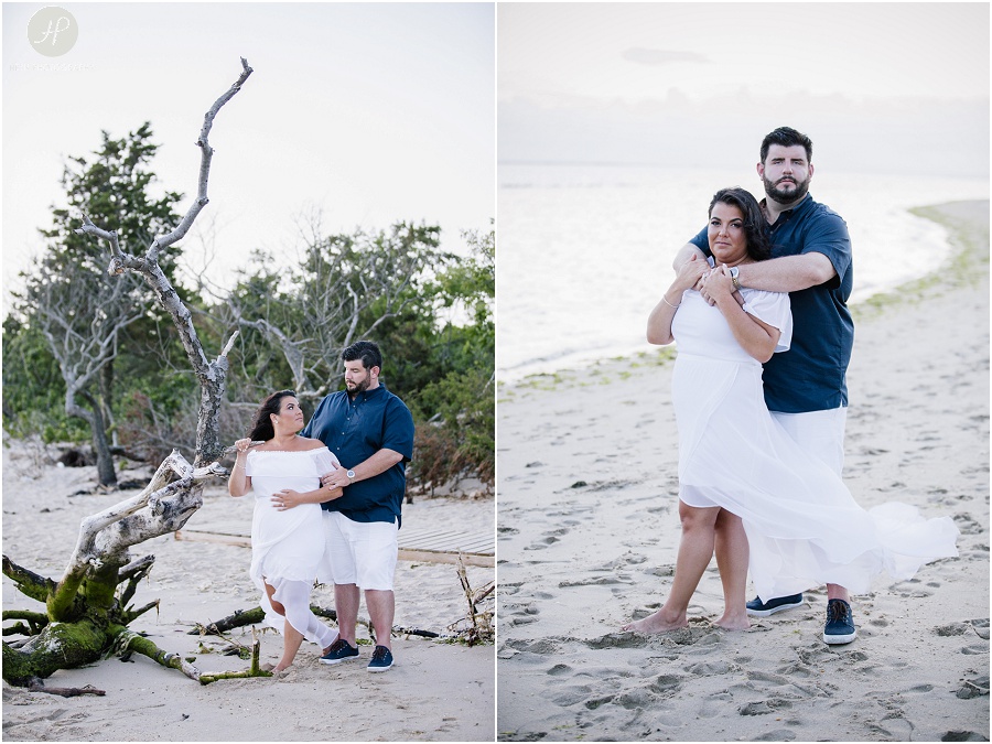 couple on beach at sandy hook engagement session