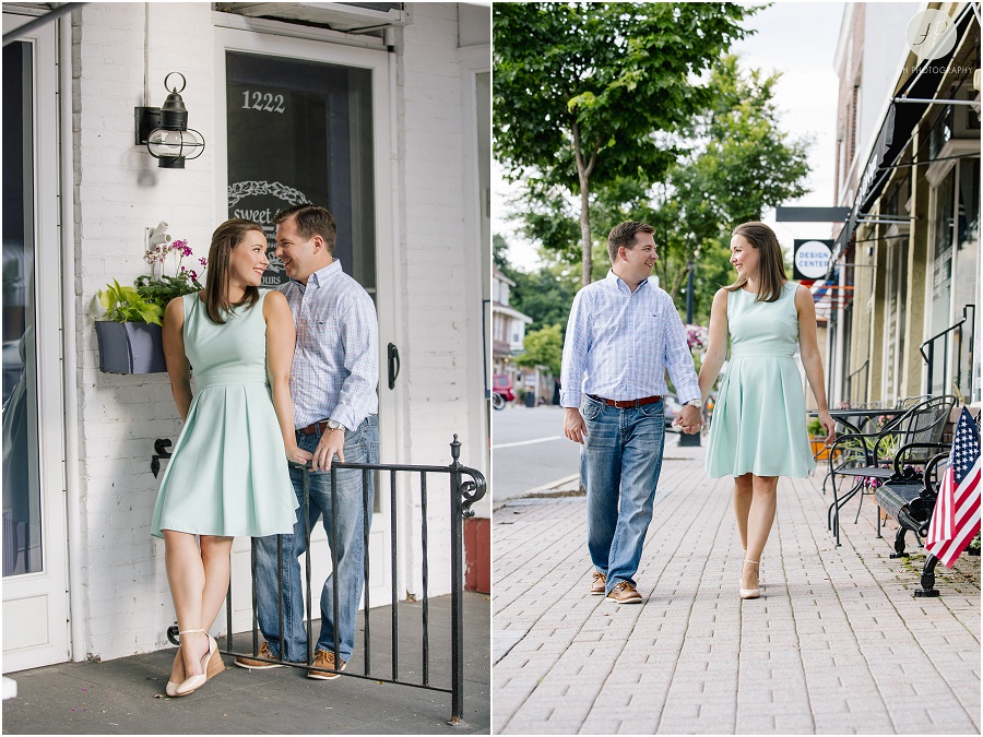 couple downtown at spring lake engagement session