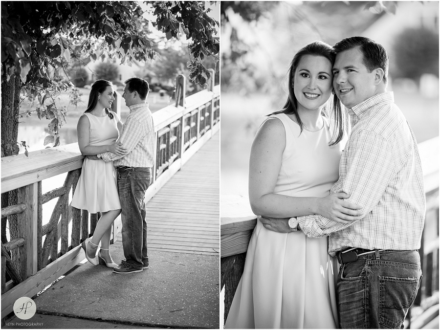 black and white of couple in park at spring lake engagement session