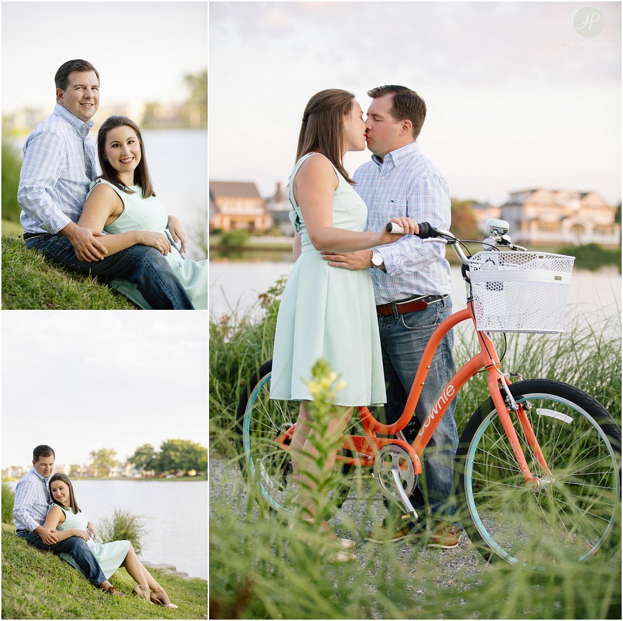 couple in park with bike at spring lake engagement session