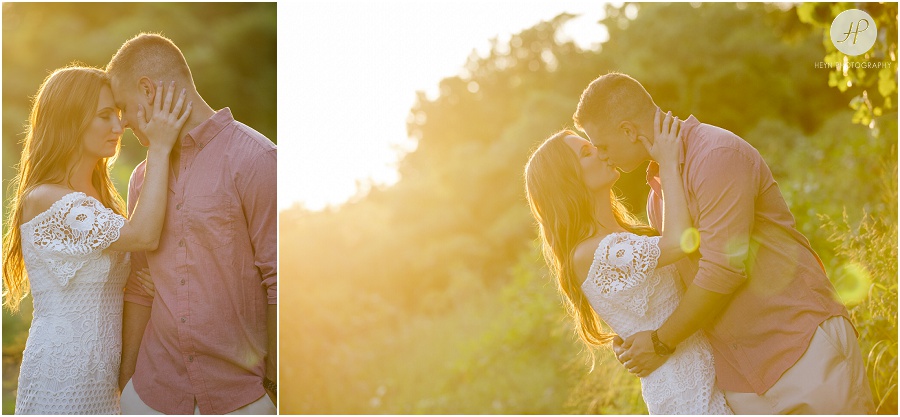 engaged couple at sunset in tropical grass on manasquan beach engagement 