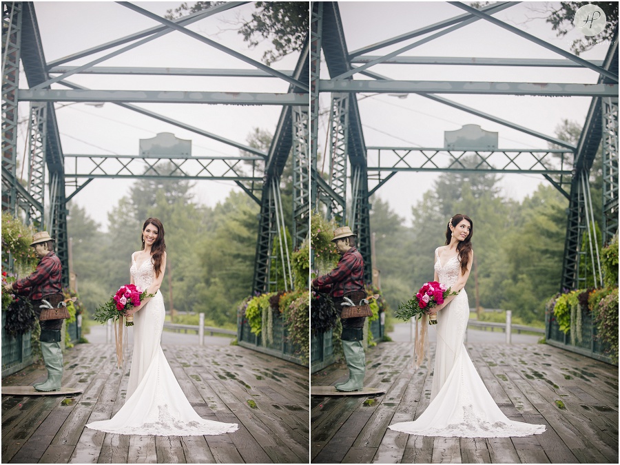 bridal portraits on the flower bridge at wedding at the riverview 