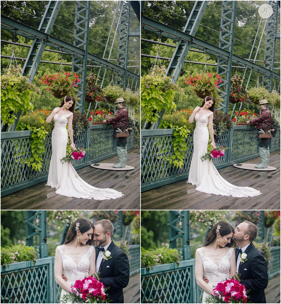 bride portraits on the flower bridge at wedding at the riverview 