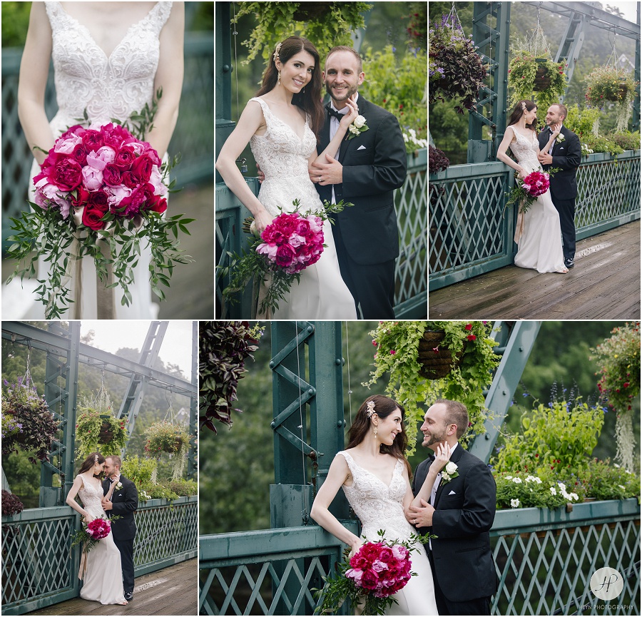 bride and groom portraits on the flower bridge at wedding at the riverview 