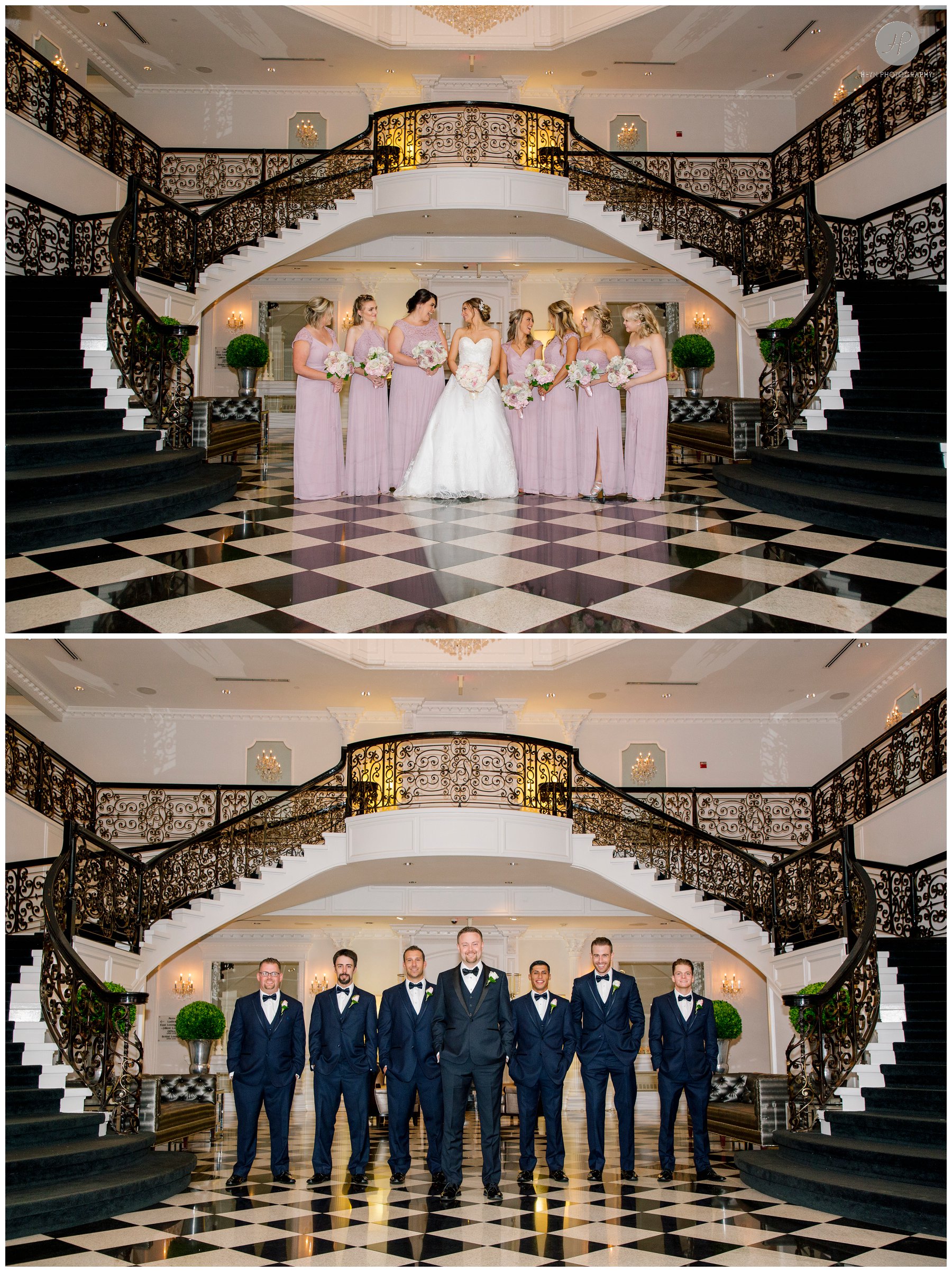 bridal party in foyer at addison park wedding in new jersey 