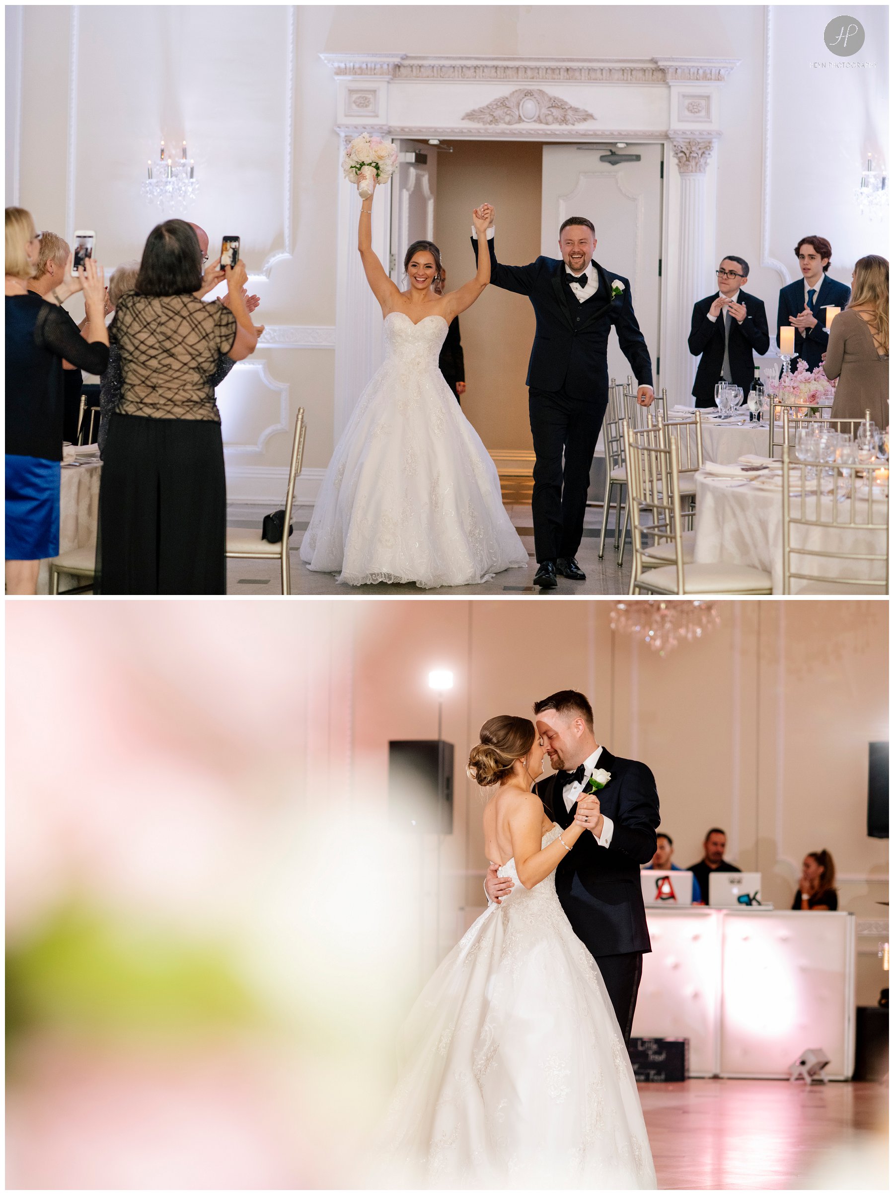 bride and groom in ballroom at addison park wedding in new jersey 