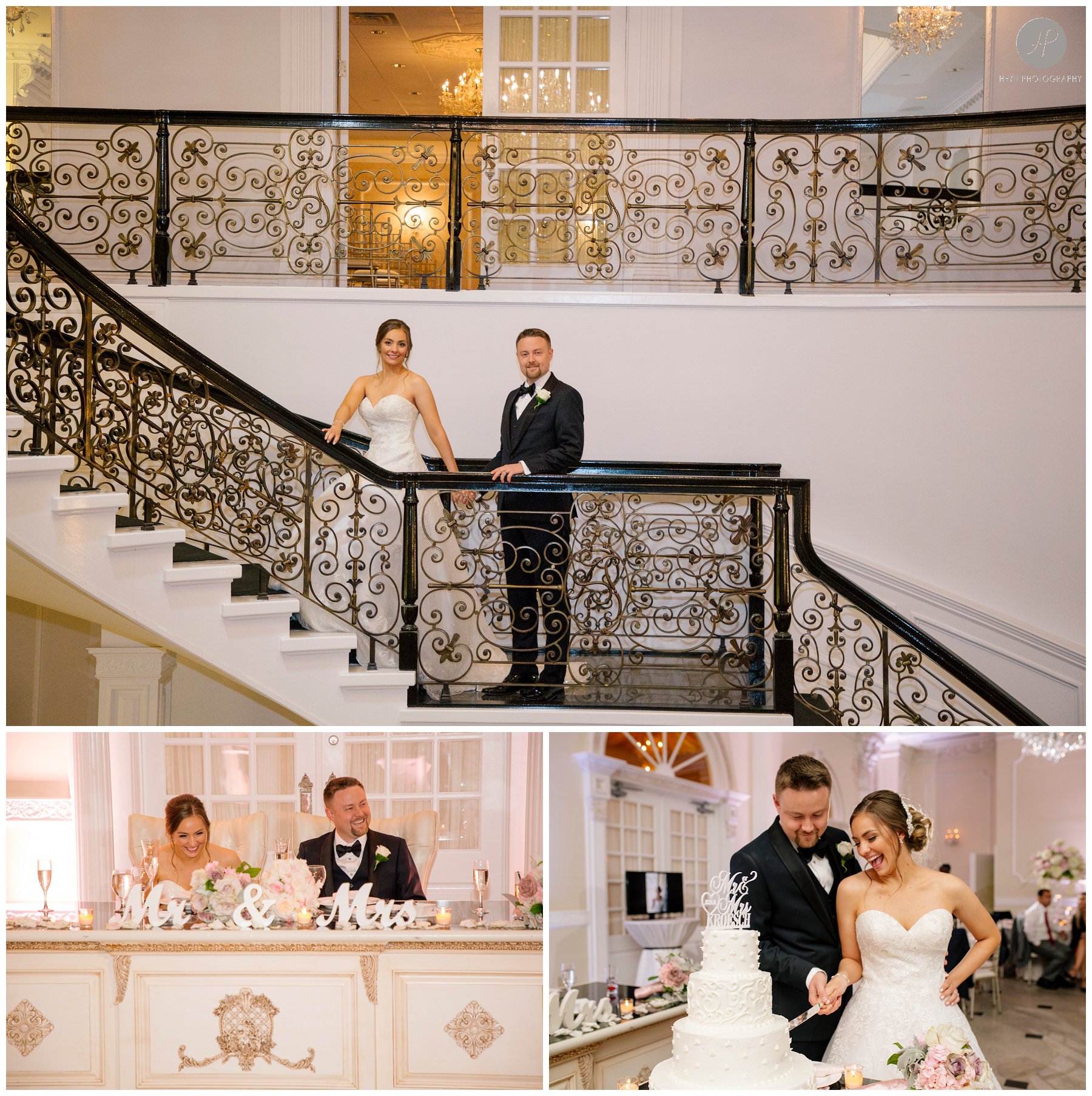 bride and groom in foyer at addison park wedding in new jersey 