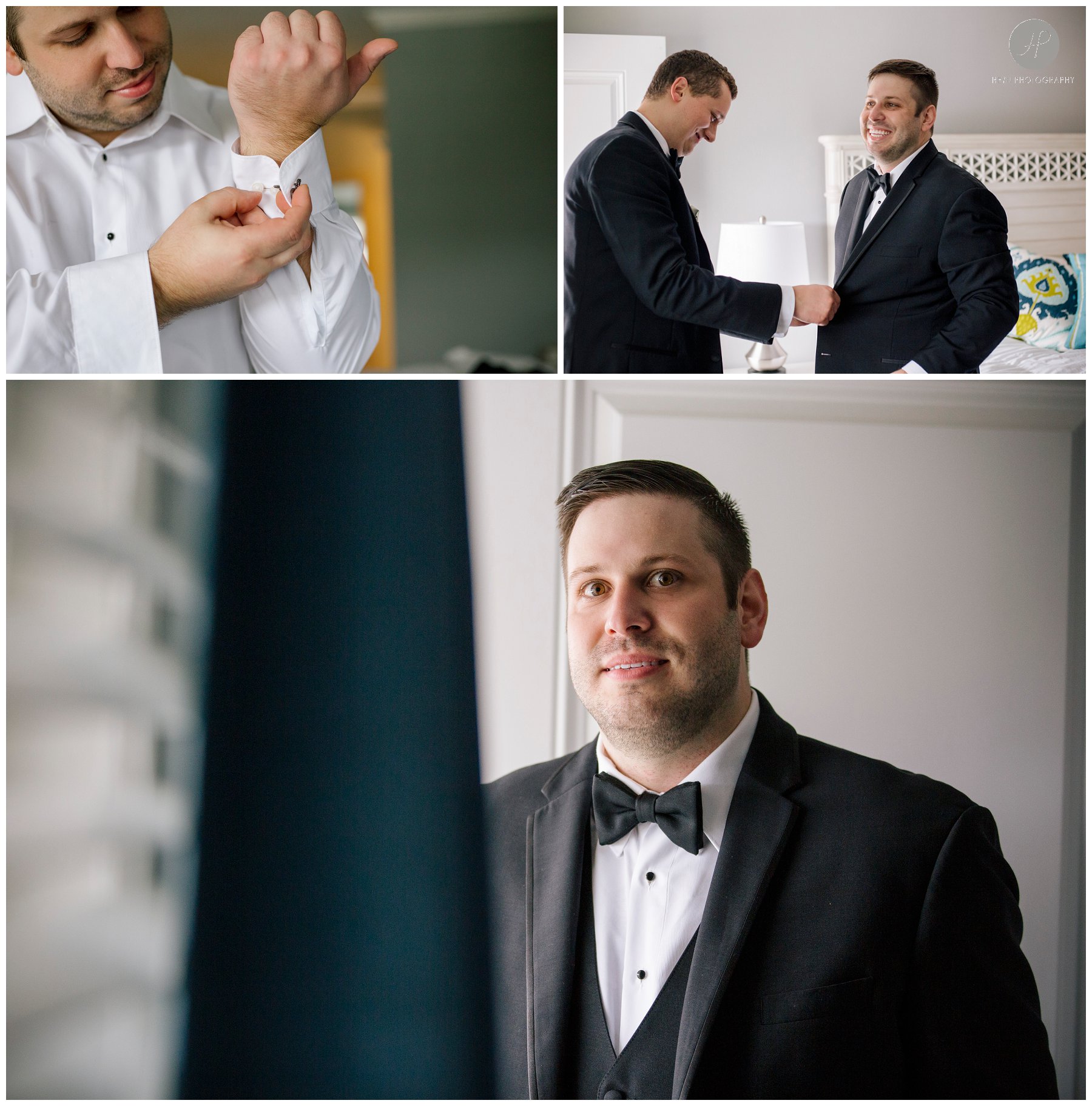 groom getting ready at crystal point yacht club wedding in new jersey 