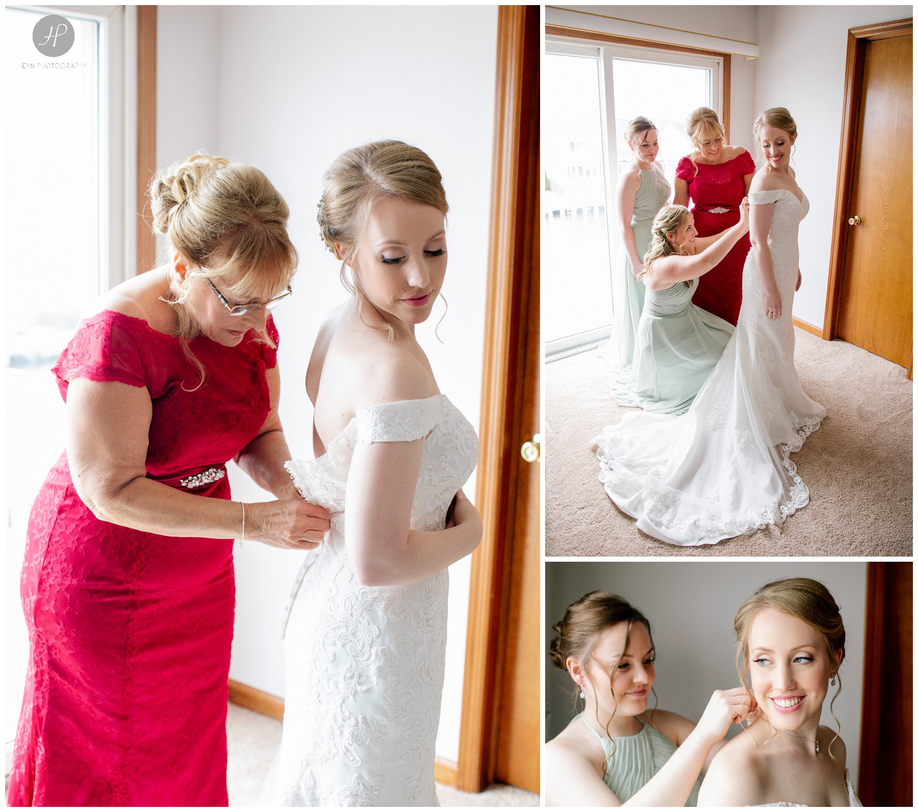bride getting ready at crystal point yacht club wedding in new jersey 