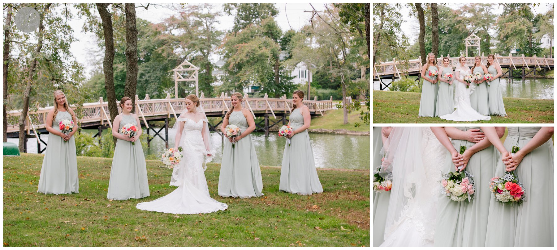 bridesmaids at spring lake park at crystal point yacht club wedding in new jersey 