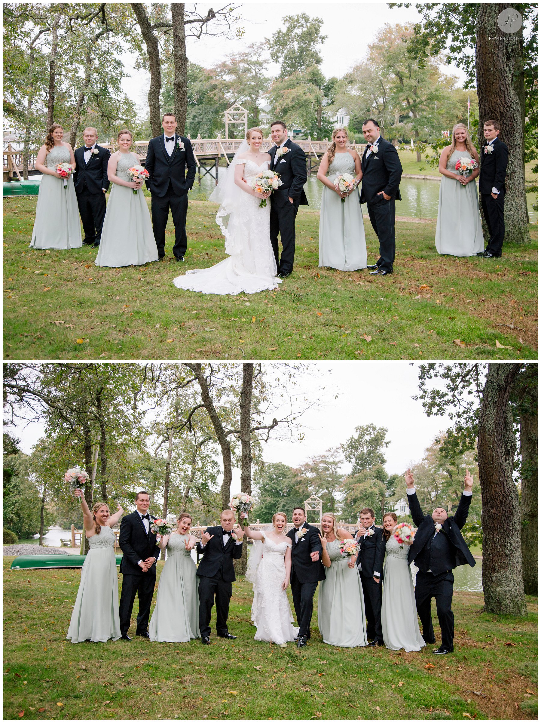 bridal party at spring lake park at crystal point yacht club wedding in new jersey 