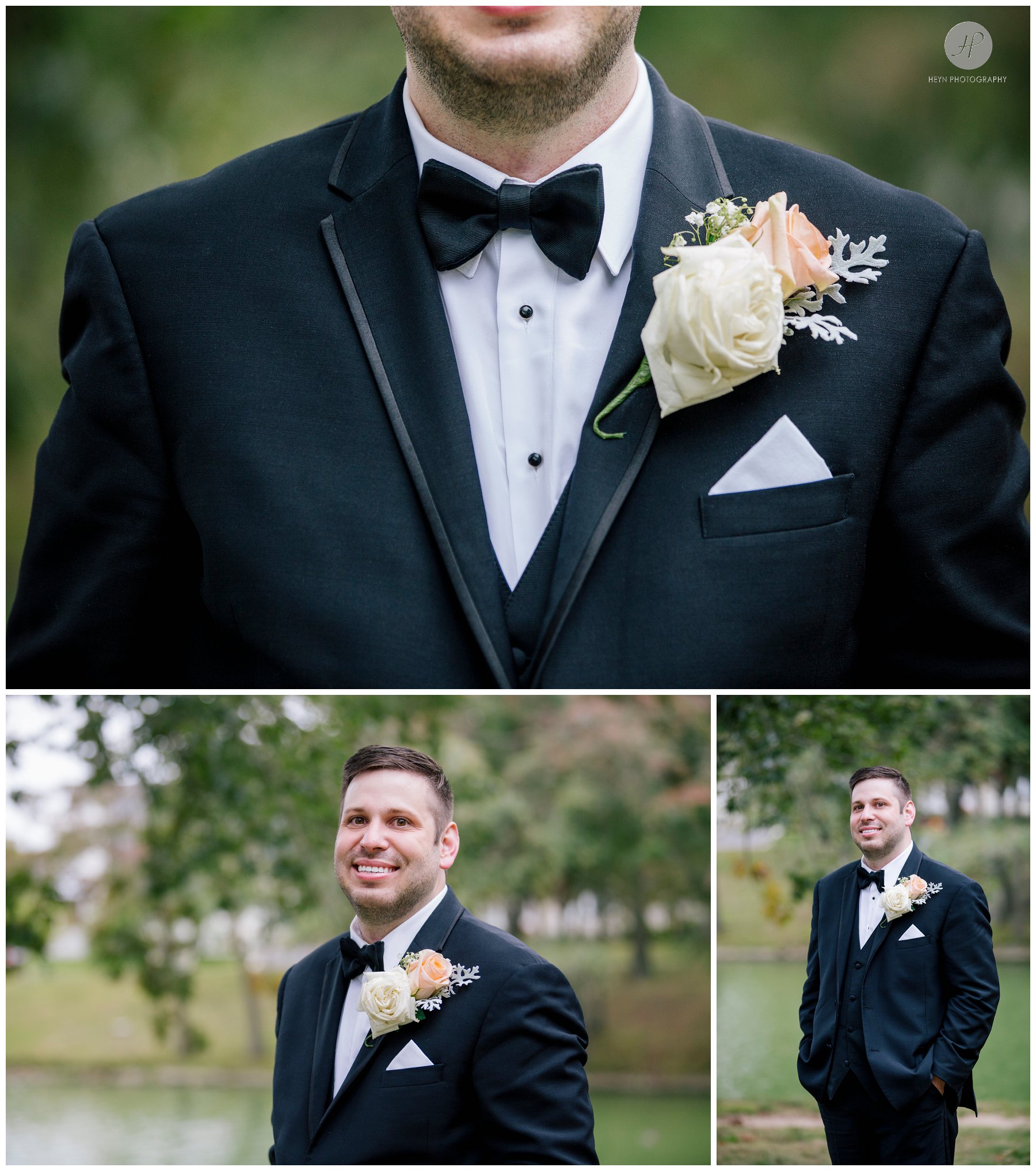 groom in spring lake park at crystal point yacht club wedding in new jersey 