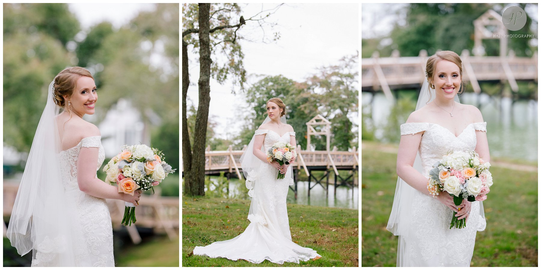 bride in spring lake park at crystal point yacht club wedding in new jersey 